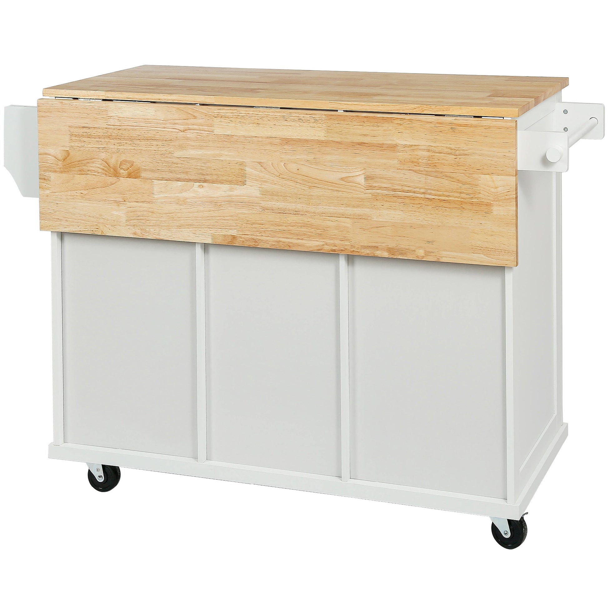 Kitchen Cart with Rubber wood Drop Leaf Countertop white-mdf