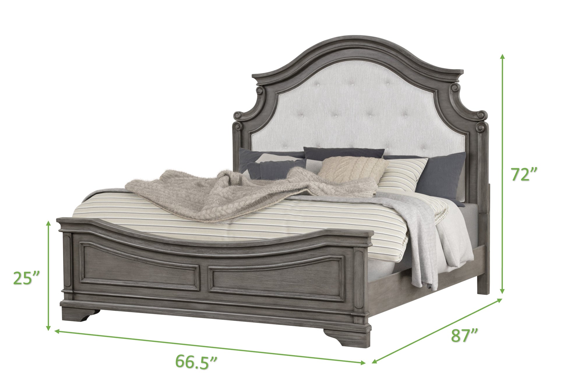 Grace Traditional Style King Bed Made With Wood In Rustic Gray Box Spring Required King Gray Wood Bedroom Traditional Slat Beds Solid Wood Mdf Cotton Wood