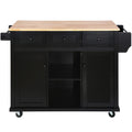 Kitchen Cart with Rubber wood Drop Leaf Countertop black-mdf