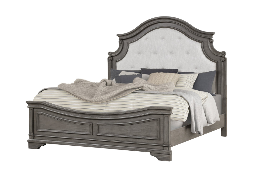 Grace Traditional Style Queen 5 Pc Bedroom Set Made With Wood In Rustic Gray Box Spring Required Queen Gray Wood 5 Piece Set Bedroom Bed Included,Chest Included,Dresser Included,Mirror Included,Nightstand Included Traditional Solid Wood Mdf Cotton Tufted