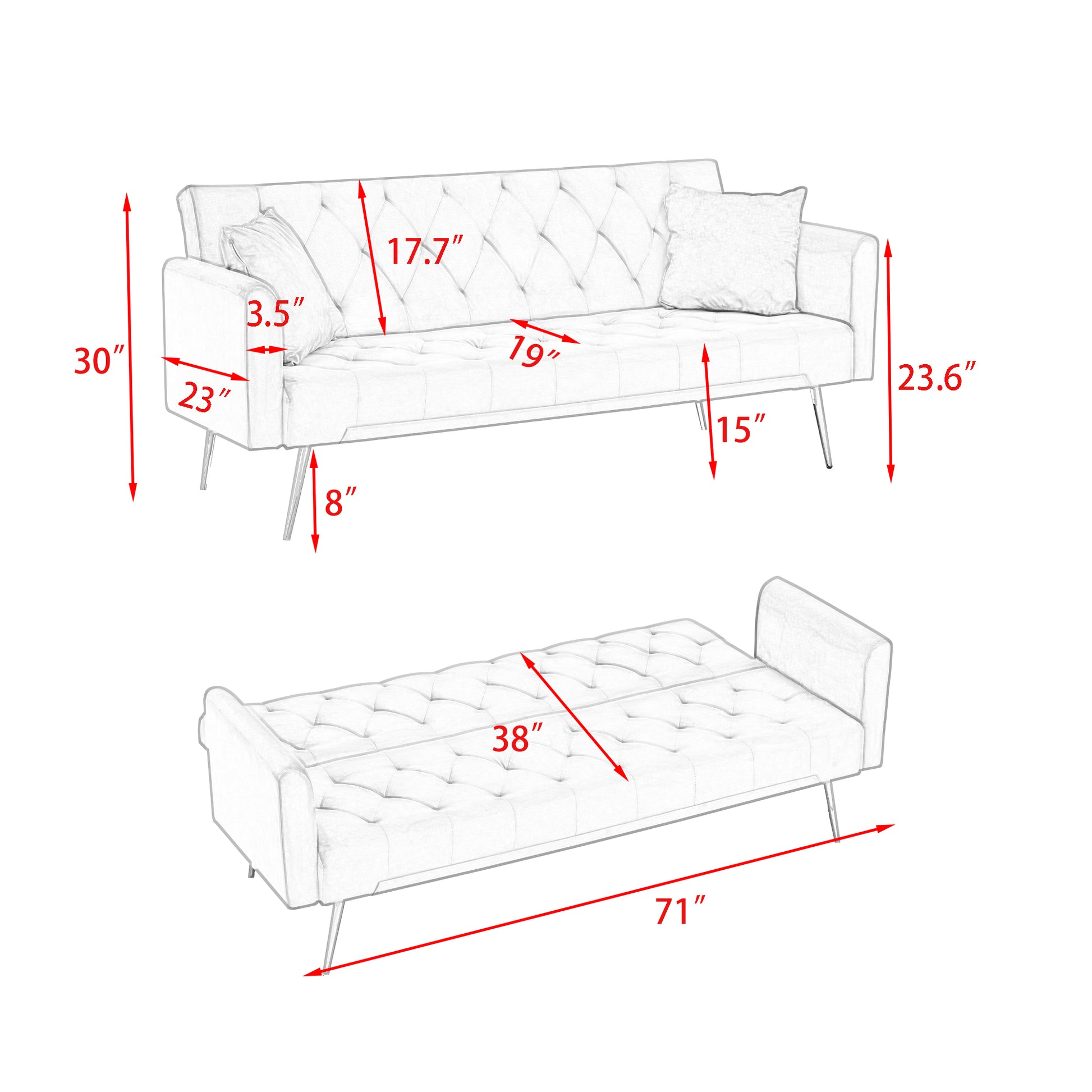 71 Inch Convertibleseat Sofa, American Retro Pink Velvet, Suitable For Small Living Room, Bedroom, Office Pink Velvet 2 Seat