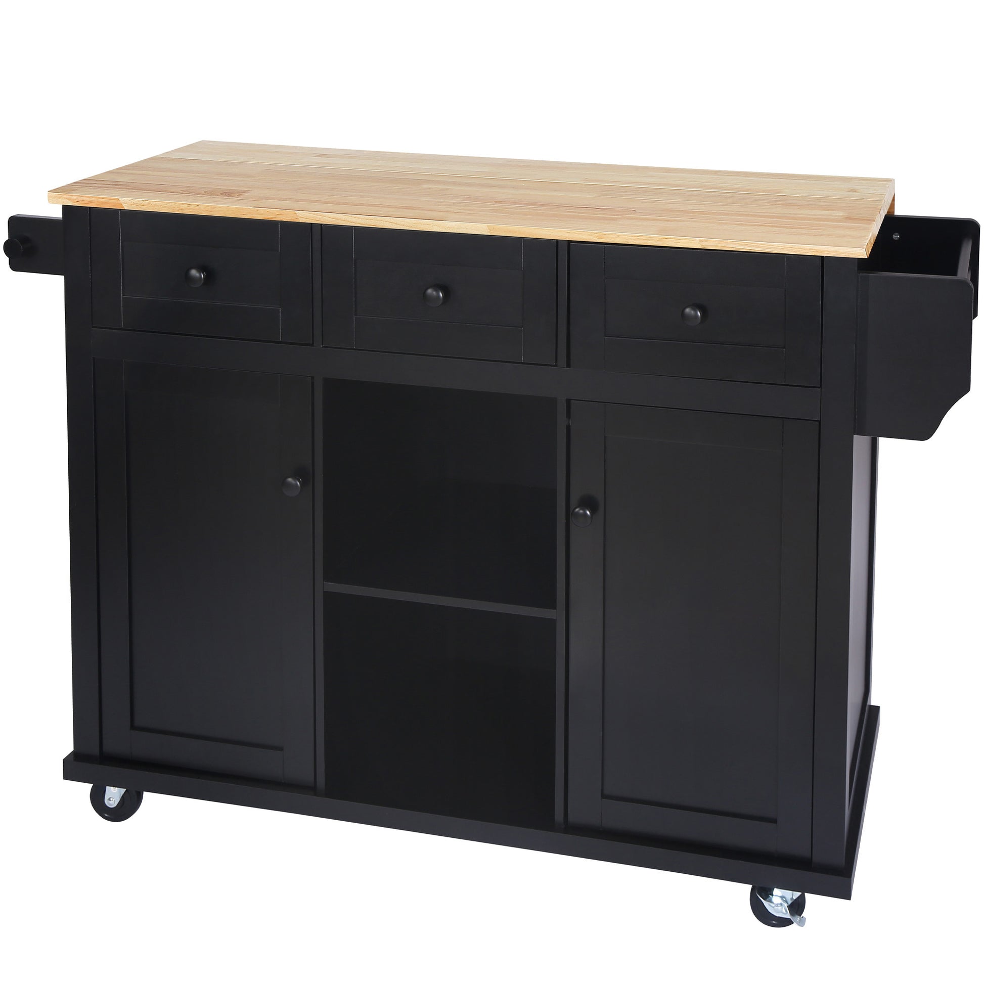 Kitchen Cart with Rubber wood Drop Leaf Countertop black-mdf