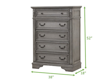 Grace Traditional Style 5 Drawer Chest Made With Wood In Rustic Gray Gray Bedroom Traditional Solid Wood Mdf Wood