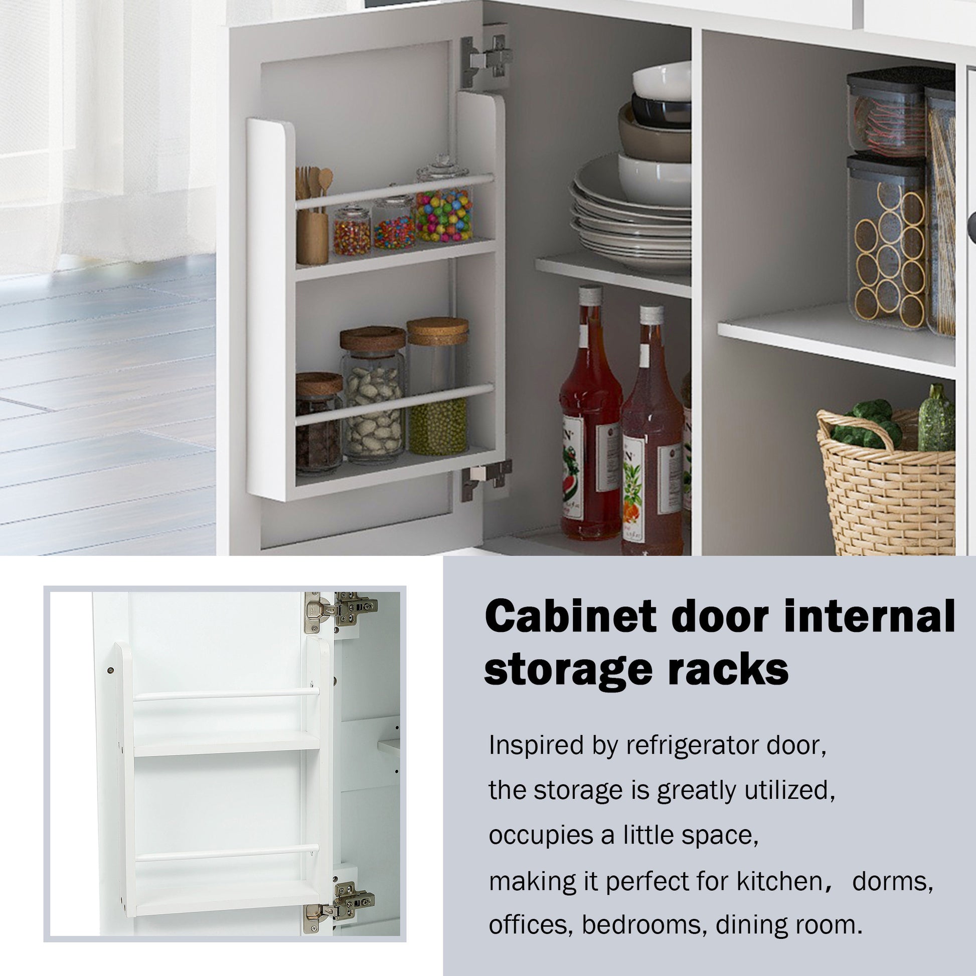 Kitchen Cart with Rubber wood Drop Leaf Countertop white-mdf