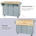 Kitchen Cart with Rubber wood Drop Leaf Countertop blue-mdf