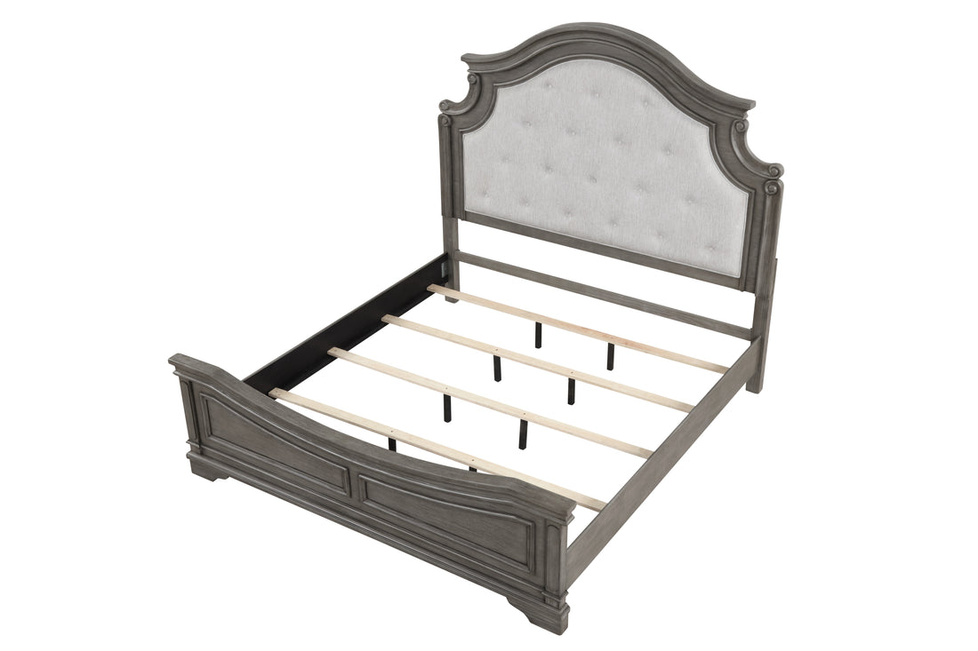 Grace Traditional Style Queen Bed Made With Wood In Rustic Gray Box Spring Required Queen Gray Wood Bedroom Traditional Slat Beds Solid Wood Mdf Cotton Wood