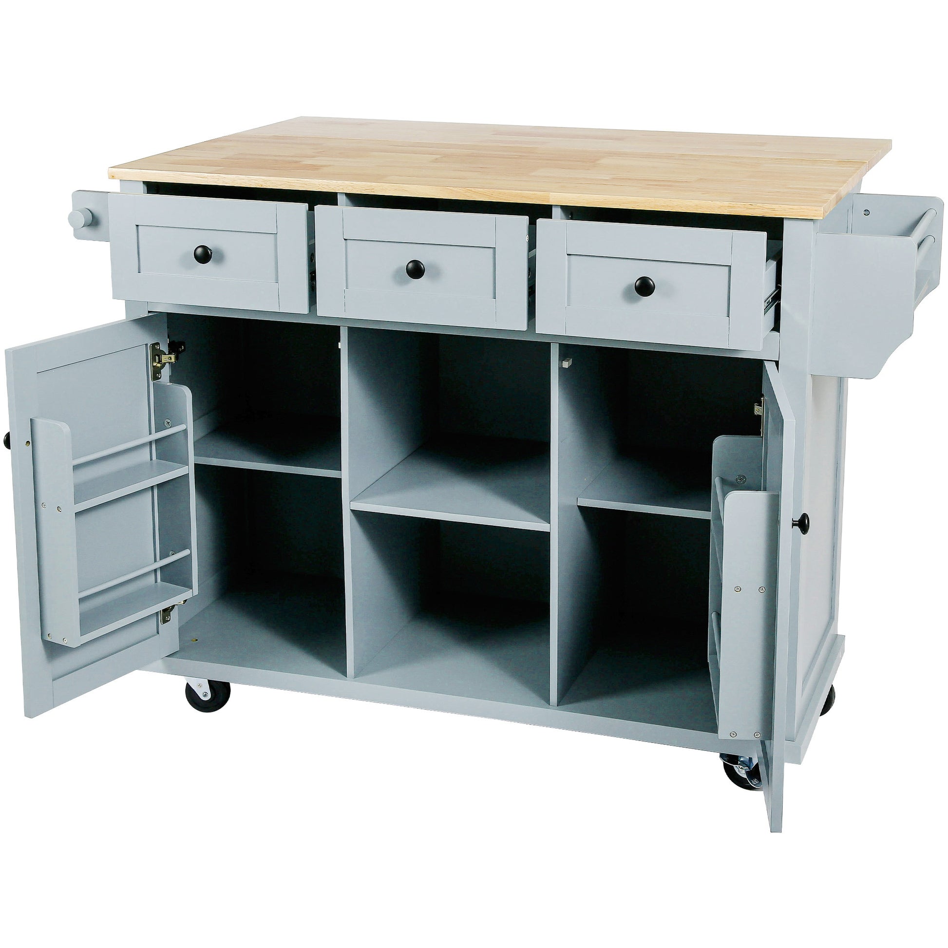 Kitchen Cart with Rubber wood Drop Leaf Countertop blue-mdf