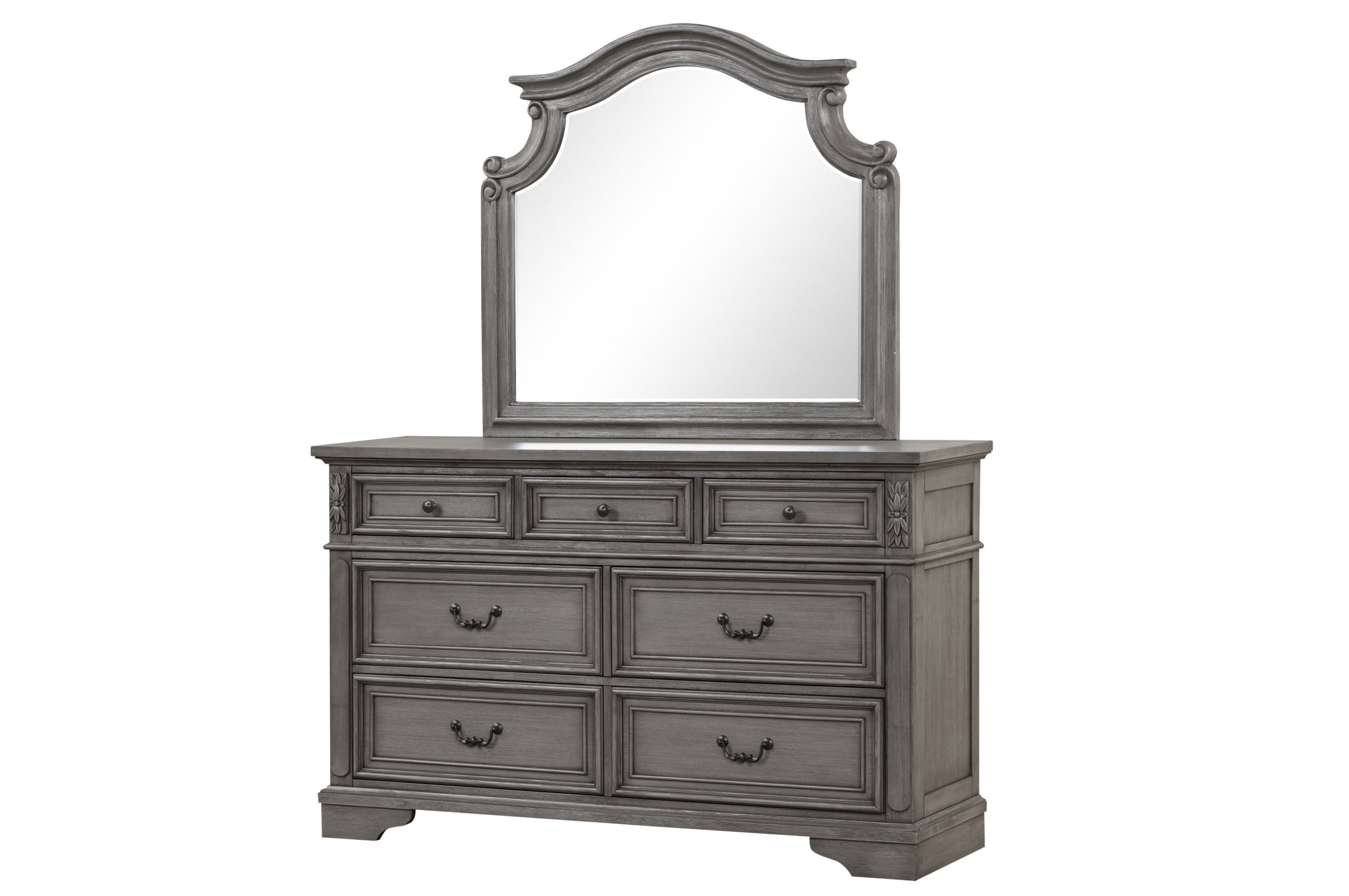 Grace Traditional Style Queen 4 Pc Bedroom Set Made With Wood In Rustic Gray Box Spring Required Queen Gray Wood 4 Piece Set Bedroom Bed Included,Dresser Included,Mirror Included,Nightstand Included Traditional Solid Wood Mdf Cotton Tufted Wood