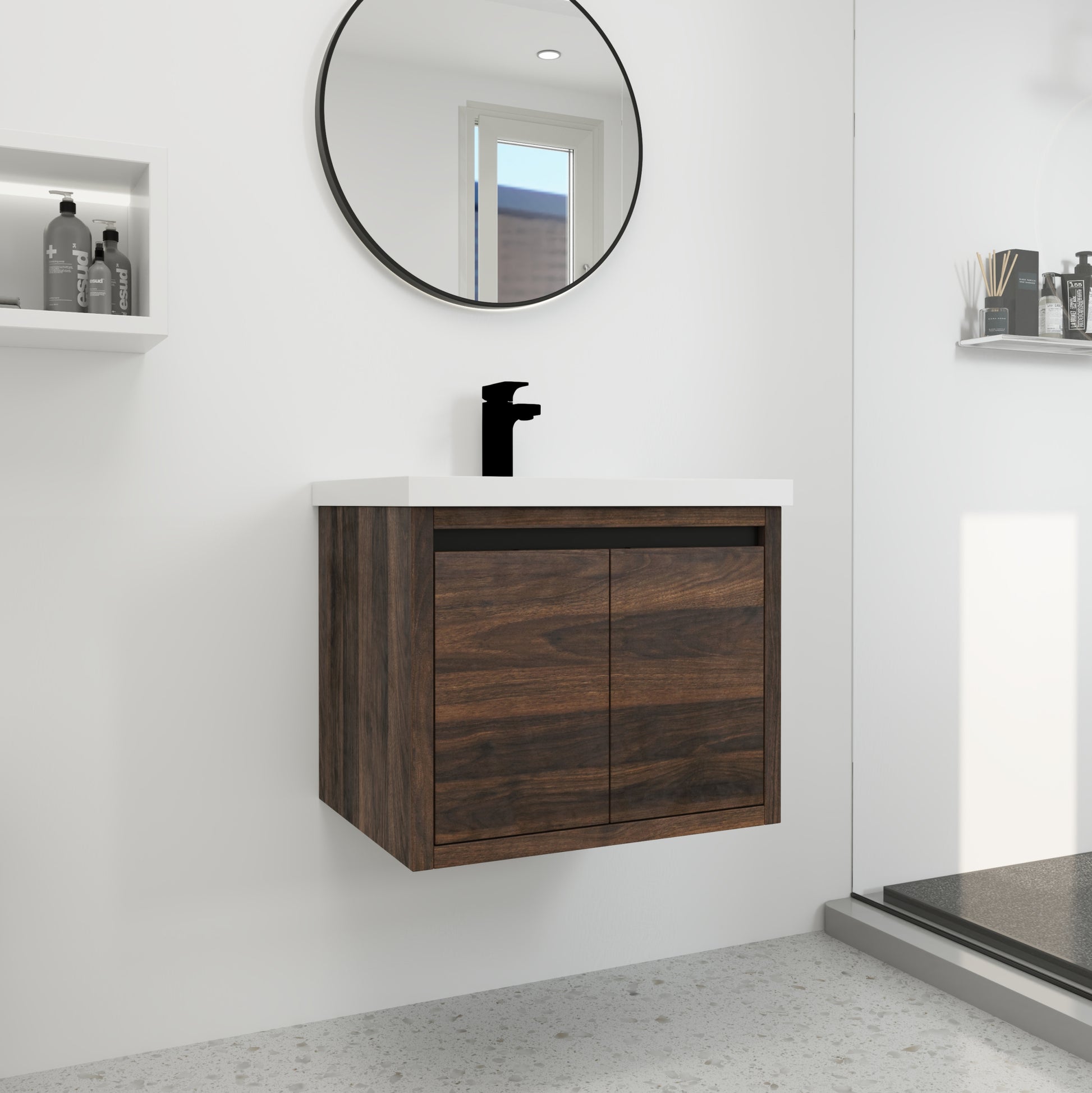 Bathroom Cabinet With Sink,Soft Close Doors,Float california walnut-2-bathroom-wall