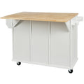 Kitchen Cart with Rubber wood Drop Leaf Countertop white-mdf