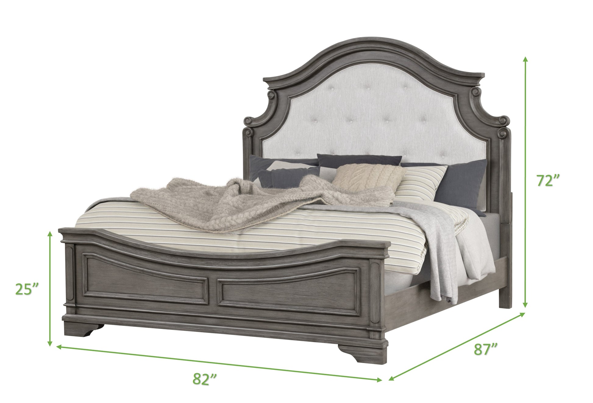 Grace Traditional Style King 4 Pc Bedroom Set Made With Wood In Rustic Gray Box Spring Required King Gray Wood 4 Piece Set Bedroom Bed Included,Dresser Included,Mirror Included,Nightstand Included Traditional Solid Wood Mdf Cotton Tufted Wood