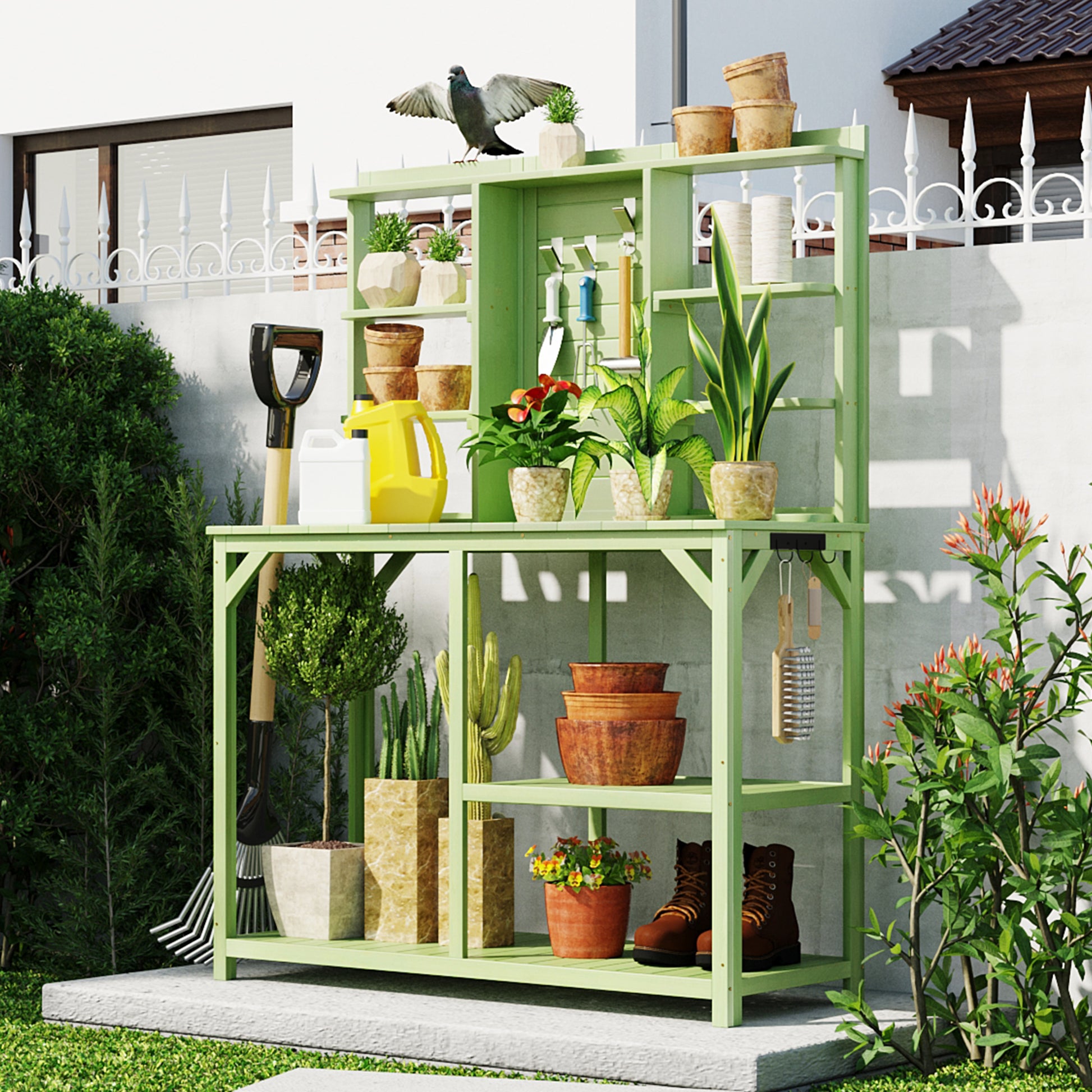 garden table for potting plants 64.6" Large Outdoor Potting Bench, Garden Potting Table, Wood Workstat
