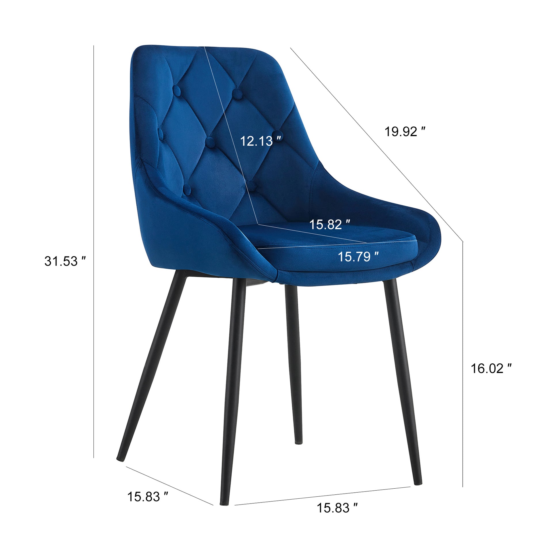 Modern Blue Velvet Dining Chairsfabric Accent Upholstered Chairs Side Chair With Black Legs For Home Furniture Living Room Bedroom Kitchen Dinning Room Set Of 2 Blue Foam Metal