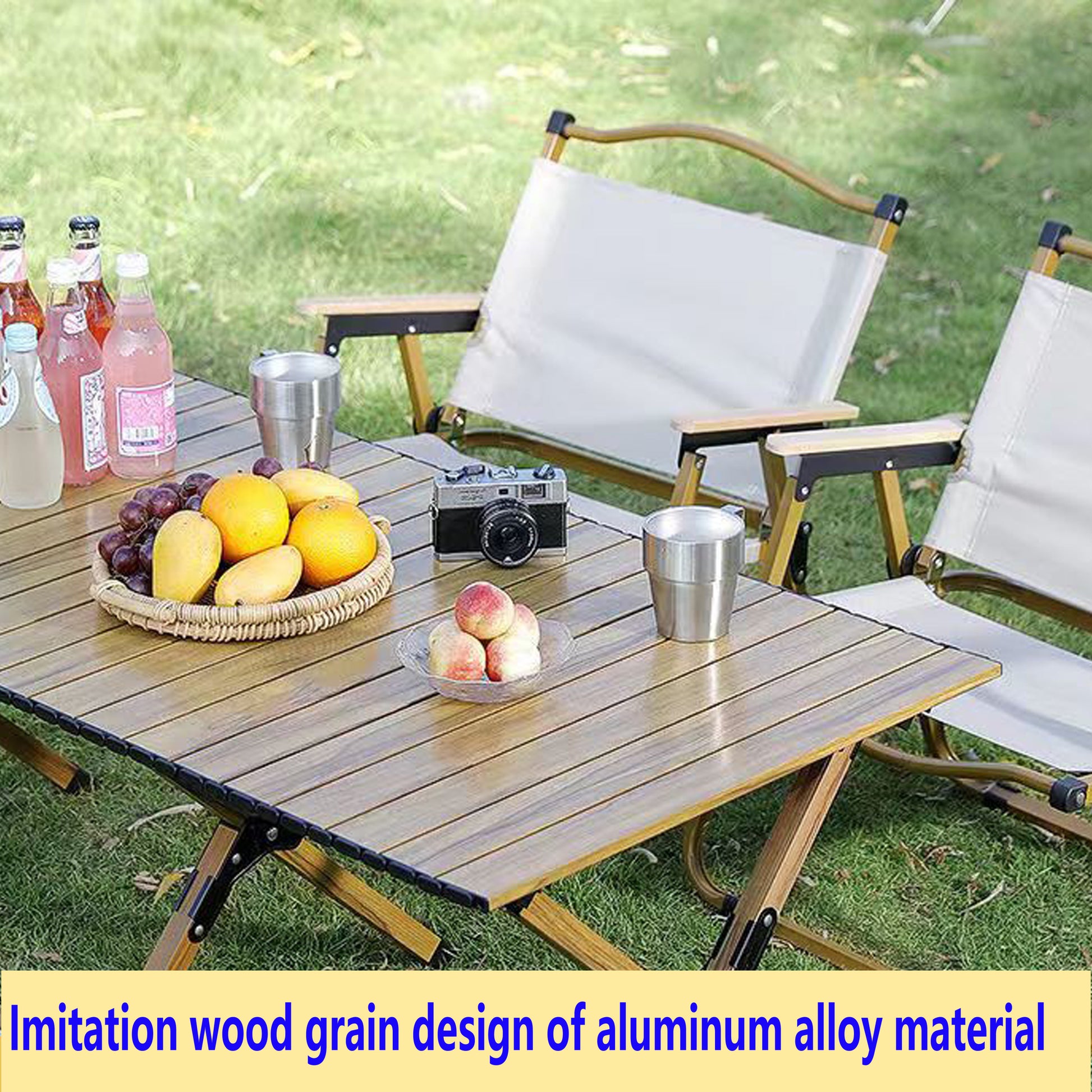 Portable Picnic Table, Rollable Aluminum Alloy Table Top With Folding Solid X Shaped Frame Zb1001Mw Brown White Aluminium Alloy