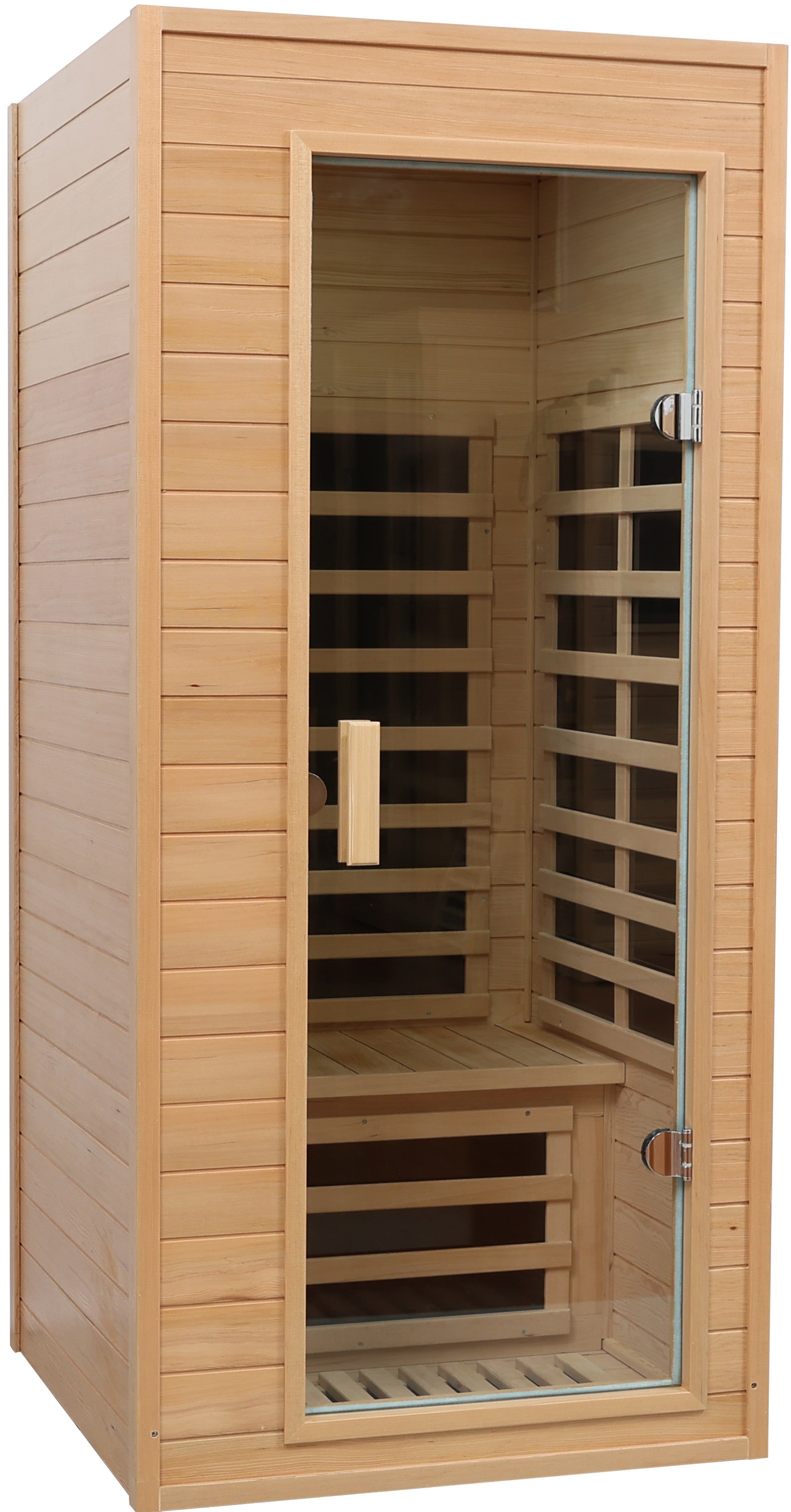 Hemlock One Person Far Infrared Roof Embedded Indoor Sauna Room Front & Rear Natural Metal & Wood