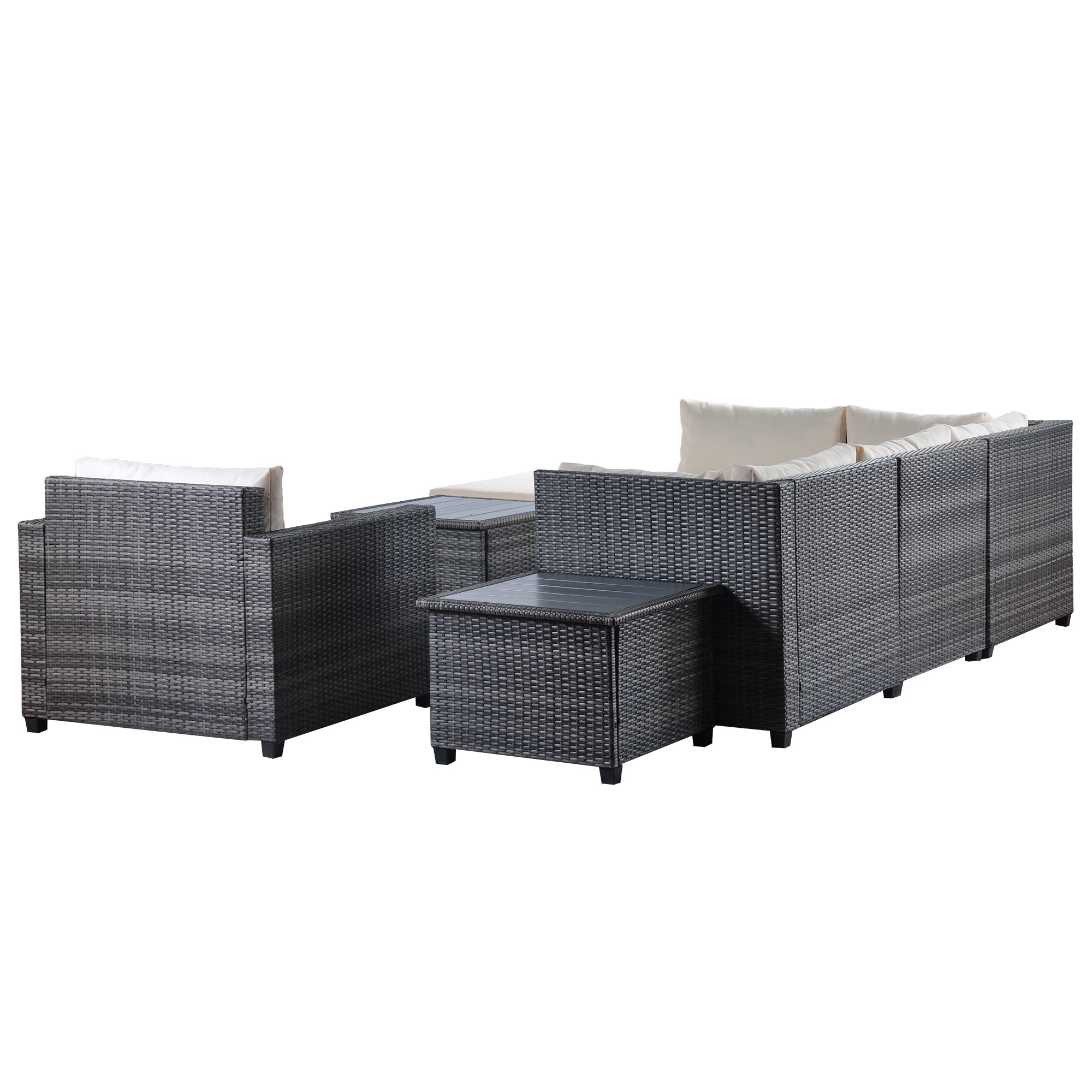 U Style 8 Piece Rattan Sectional Seating Group with beige-rattan