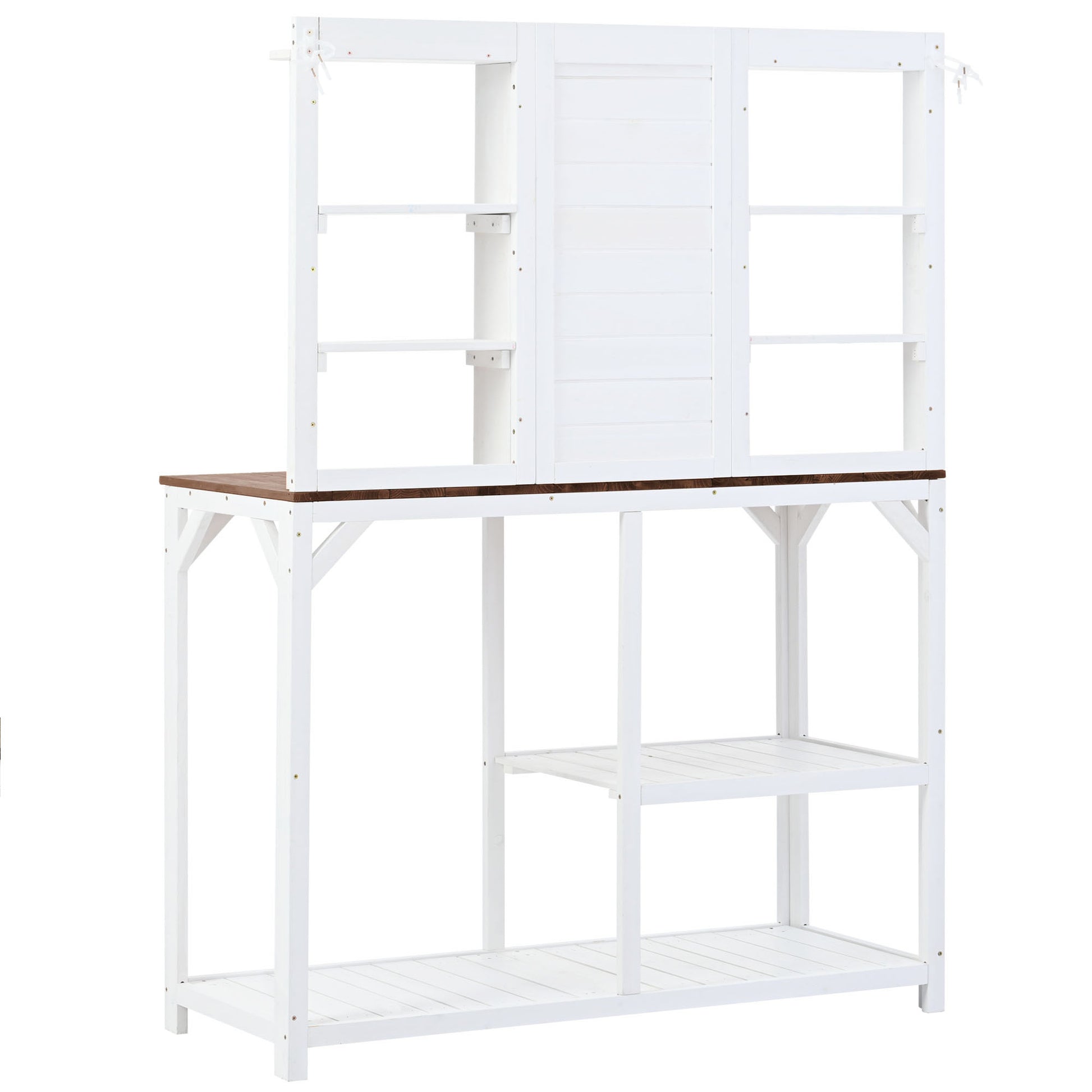 64.6" Large Outdoor Potting Bench, Garden Potting Table, Wood Workstation With 6 Tier Shelves, Large Tabletop And Side Hook For Mudroom, Backyard,White White Garden & Outdoor Casual Wood Solid Wood