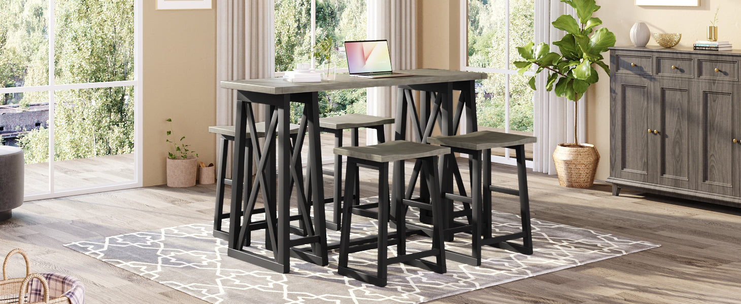 Rustic Counter Height 5 Piece Dining Set, Wood gray-wood-dining room-solid