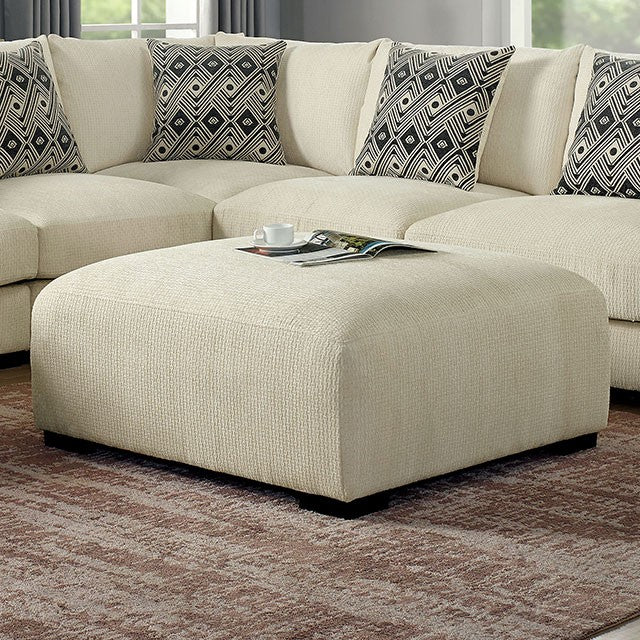 Living Room Lounge Ottoman Beige Chenille Fabric Comfort Cozy Plush Seat Foam Wooden Legs 1Pc Ottoman Only. Beige Chenille Dining Room Grey Contemporary,Modern Square Chenille
