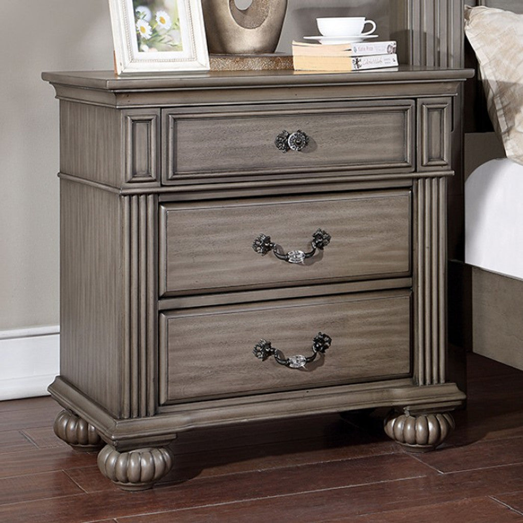 1Pc Nightstand Only Traditional Gray Solid Wood 3 Drawers Ball Bearing Metal Glides Antique Brass Handles W Acrylic Accent Bedroom Furniture Gray Gray 3 Drawers Bedroom Bedside Cabinet Traditional Solid Wood Solid Wood