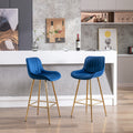 26 Inch Set Of 2 Bar Stools,With Steel Frame Footrest Velvet Fabric Golden Leg Simple Bar Stool,Blue Blue Foam Fabric