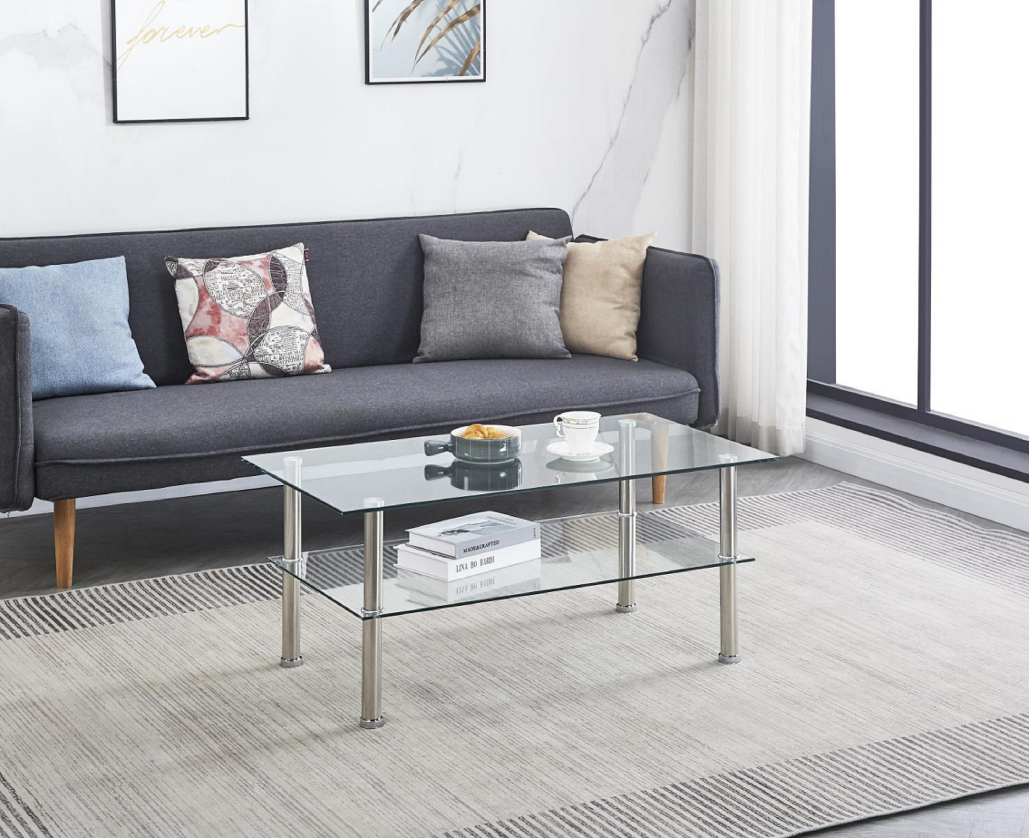 Clear Clear Glass Coffee Table, Tempered Glass Coffee Table For Living Room Transparent Glass