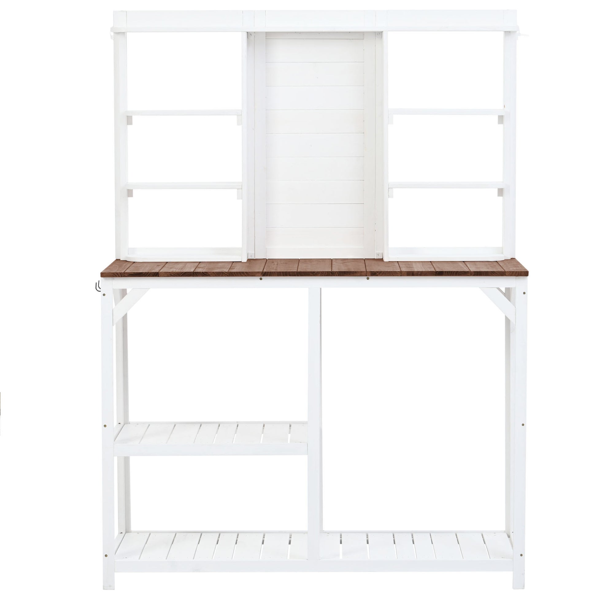 64.6" Large Outdoor Potting Bench, Garden Potting Table, Wood Workstation With 6 Tier Shelves, Large Tabletop And Side Hook For Mudroom, Backyard,White White Garden & Outdoor Casual Wood Solid Wood