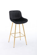 26 Inch Set Of 2 Bar Stools,With Chrome Footrest Velvet Fabric Counter Stool Golden Leg Simple Bar Stool,Black Black Foam Fabric
