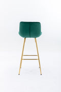 30 Inch Set Of 2 Bar Stools,With Chrome Footrest Velvet Fabric Counter Stool Golden Leg Simple High Bar Stool,Green Green Foam Fabric