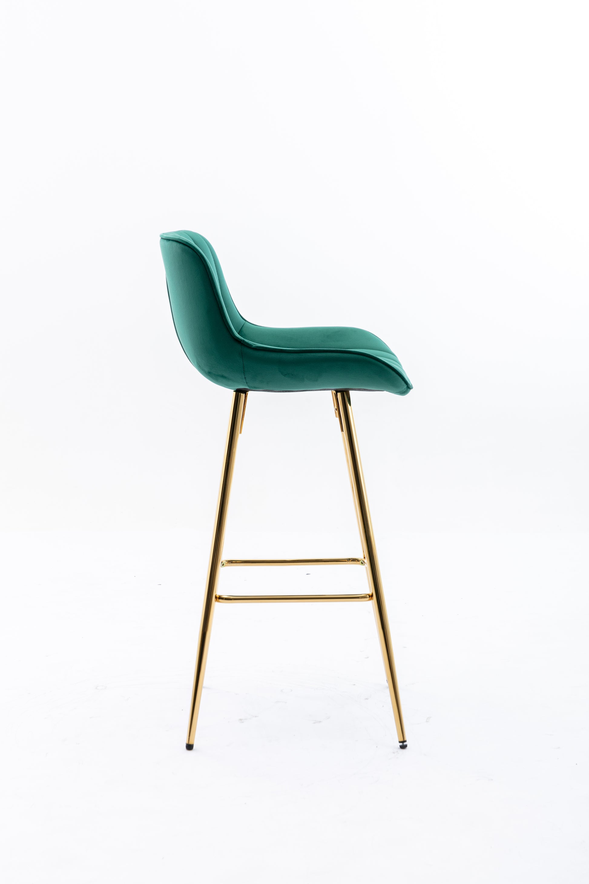 30 Inch Set Of 2 Bar Stools,With Chrome Footrest Velvet Fabric Counter Stool Golden Leg Simple High Bar Stool,Green Green Foam Fabric
