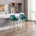 30 Inch Set Of 2 Bar Stools,With Chrome Footrest Velvet Fabric Counter Stool Golden Leg Simple High Bar Stool,Green Green Foam Fabric