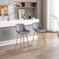 26 Inch Set Of 2 Bar Stools,With Chrome Footrest Velvet Fabric Counter Stool Golden Leg Simple Bar Stool,Gray Gray Foam Fabric