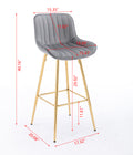 30 Inch Set Of 2 Bar Stools,With Chrome Footrest Velvet Fabric Counter Stool Golden Leg Simple High Bar Stool,Gray Gray Foam Fabric
