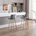 30 Inch Set Of 2 Bar Stools,With Chrome Footrest Velvet Fabric Counter Stool Golden Leg Simple High Bar Stool,Gray Gray Foam Fabric