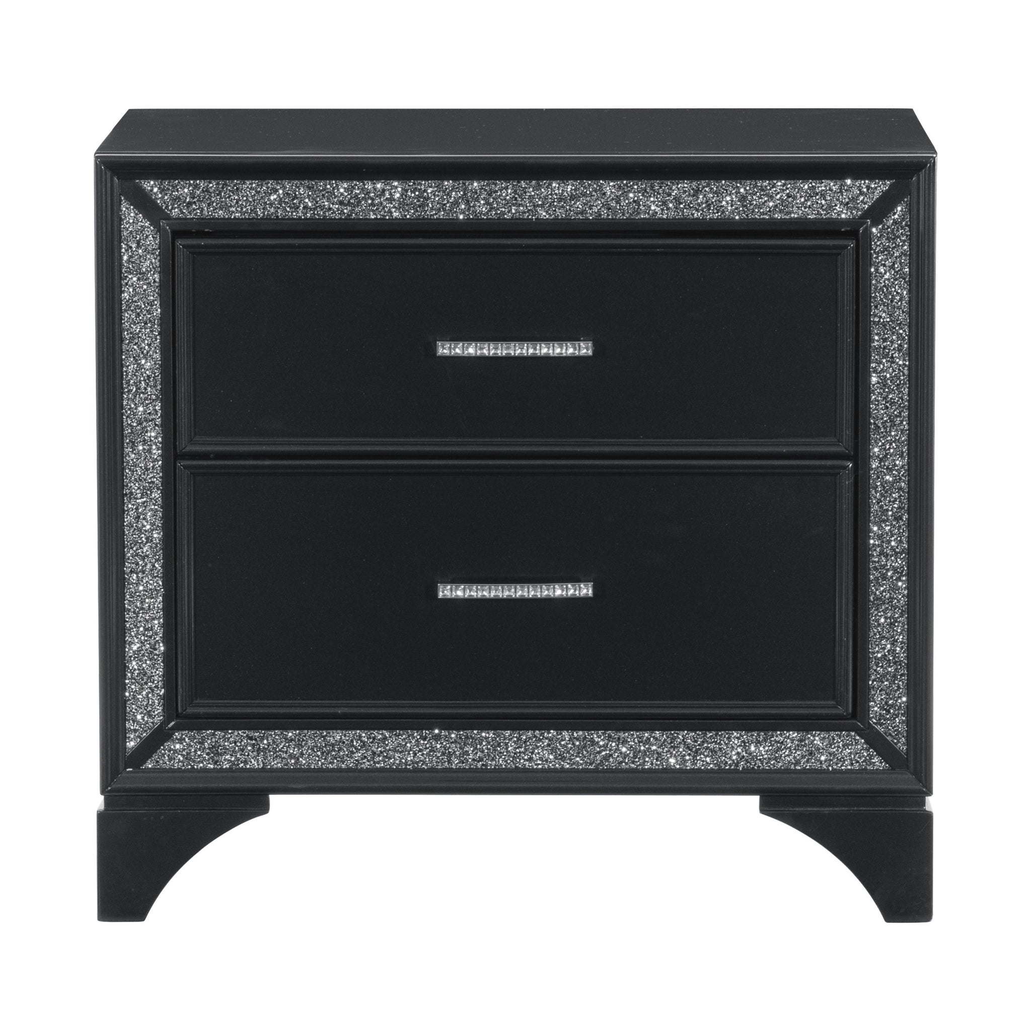 Glamourous Peal Black Metallic Finish 1Pc Nightstand Of 2X Drawers Faux Crystal Handles Modern Bedroom Wooden Furniture Black 2 Drawers Bedroom Modern Solid Wood