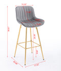 26 Inch Set Of 2 Bar Stools,With Chrome Footrest Velvet Fabric Counter Stool Golden Leg Simple Bar Stool,Gray Gray Foam Fabric