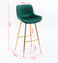 26 Inch Set Of 2 Bar Stools,With Chrome Footrest Velvet Fabric Counter Stool Golden Leg Simple Bar Stool,Green Green Foam Fabric