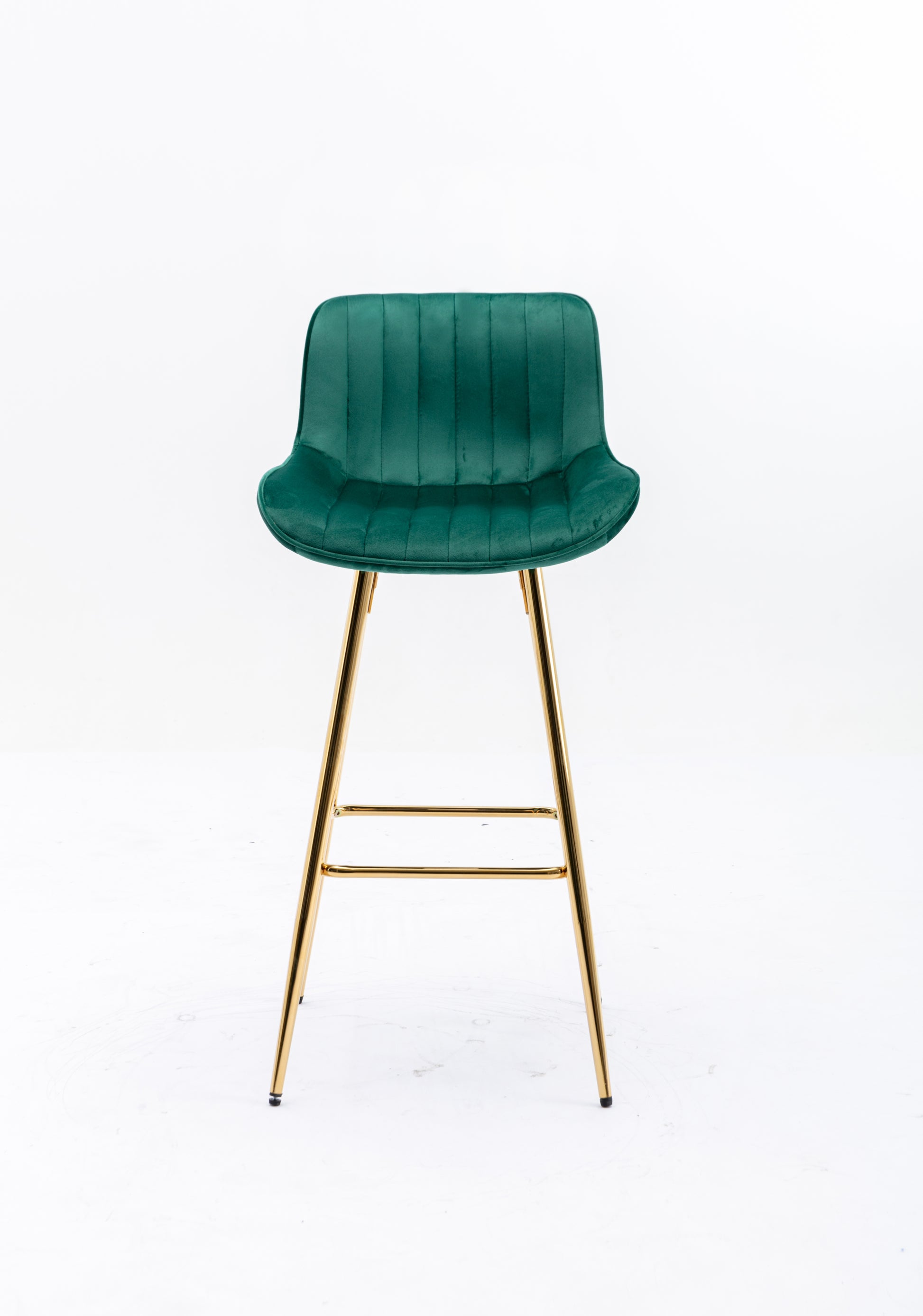 30 Inch Set Of 2 Bar Stools,With Chrome Footrest Velvet Fabric Counter Stool Golden Leg Simple High Bar Stool,Green Green Foam Fabric