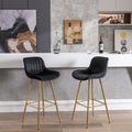 30 Inch Set Of 2 Bar Stools,With Chrome Footrest Velvet Fabric Counter Stool Golden Leg Simple High Bar Stool,Black Black Foam Fabric