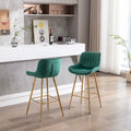 26 Inch Set Of 2 Bar Stools,With Chrome Footrest Velvet Fabric Counter Stool Golden Leg Simple Bar Stool,Green Green Foam Fabric