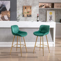 26 Inch Set Of 2 Bar Stools,With Chrome Footrest Velvet Fabric Counter Stool Golden Leg Simple Bar Stool,Green Green Foam Fabric