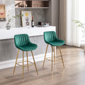 26 Inch Set Of 2 Bar Stools,With Chrome Footrest Velvet Fabric Counter Stool Golden Leg Simple Bar Stool,Green Green Foam Fabric