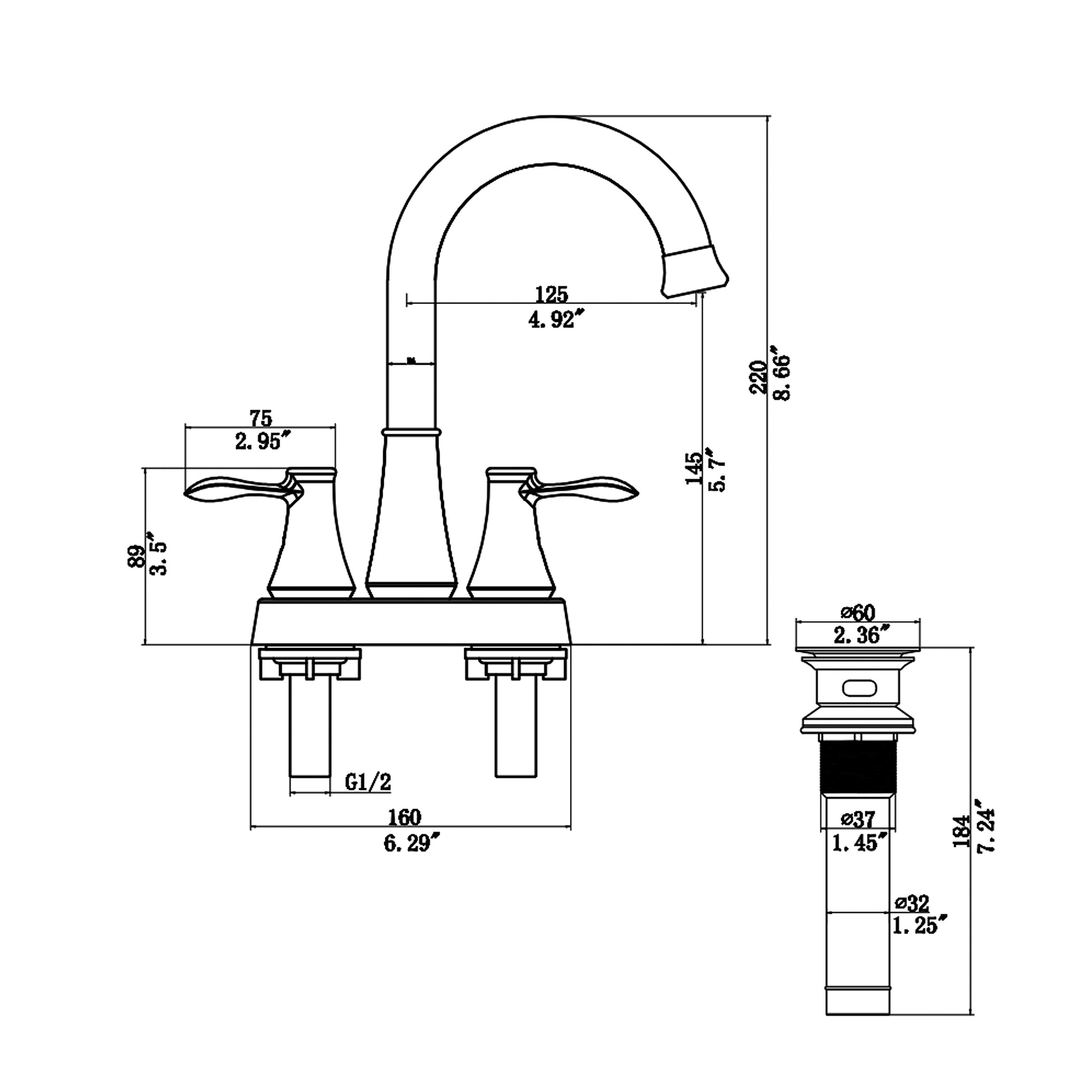 4 Inch 2 Handle Centerset Bathroom Faucet,With Pop Up Drain And 2 Water Supply Lines,Brushed Nickel Brushed Nickel Stainless Steel