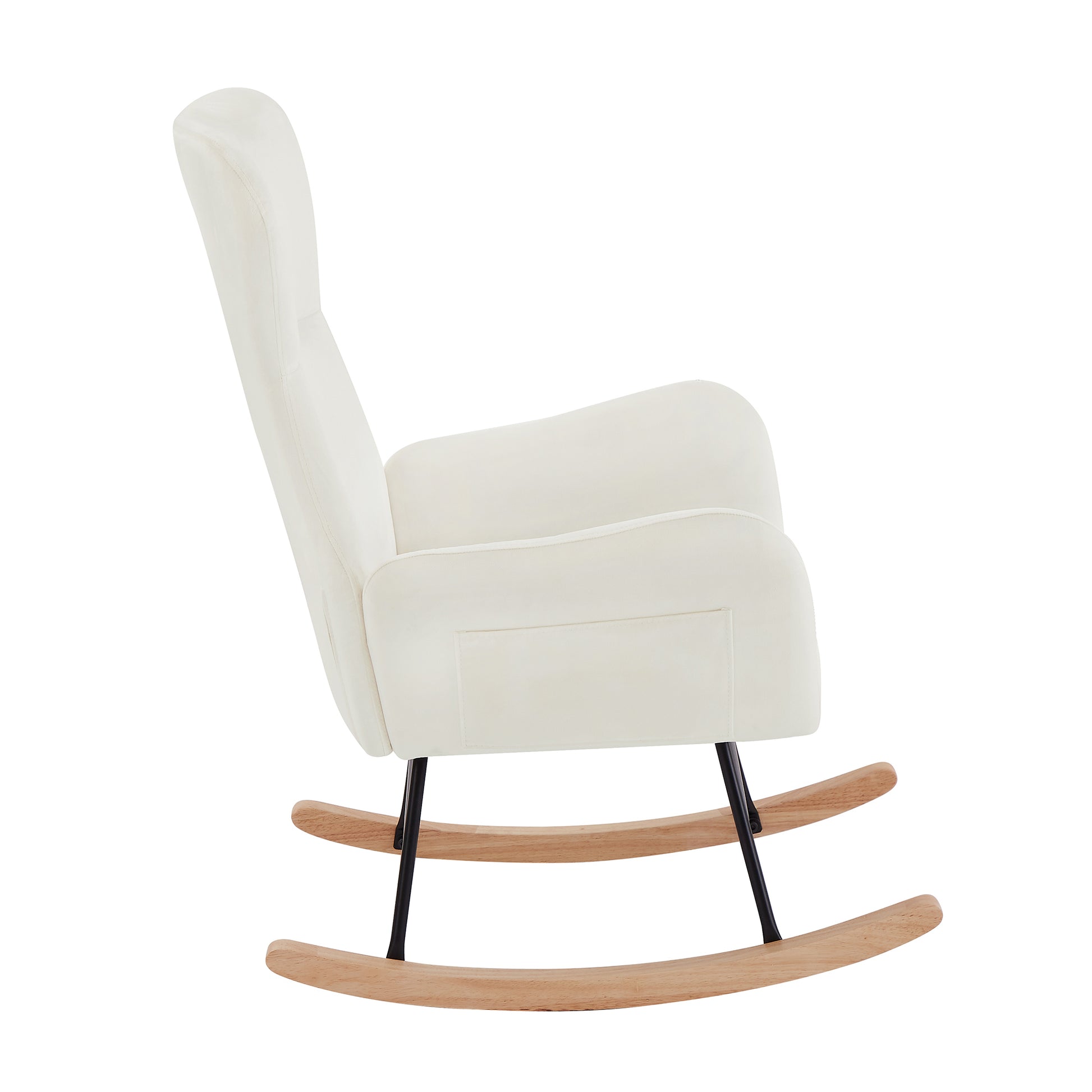 Cream White Velvet Rocking Chair Cream White Foam Metal