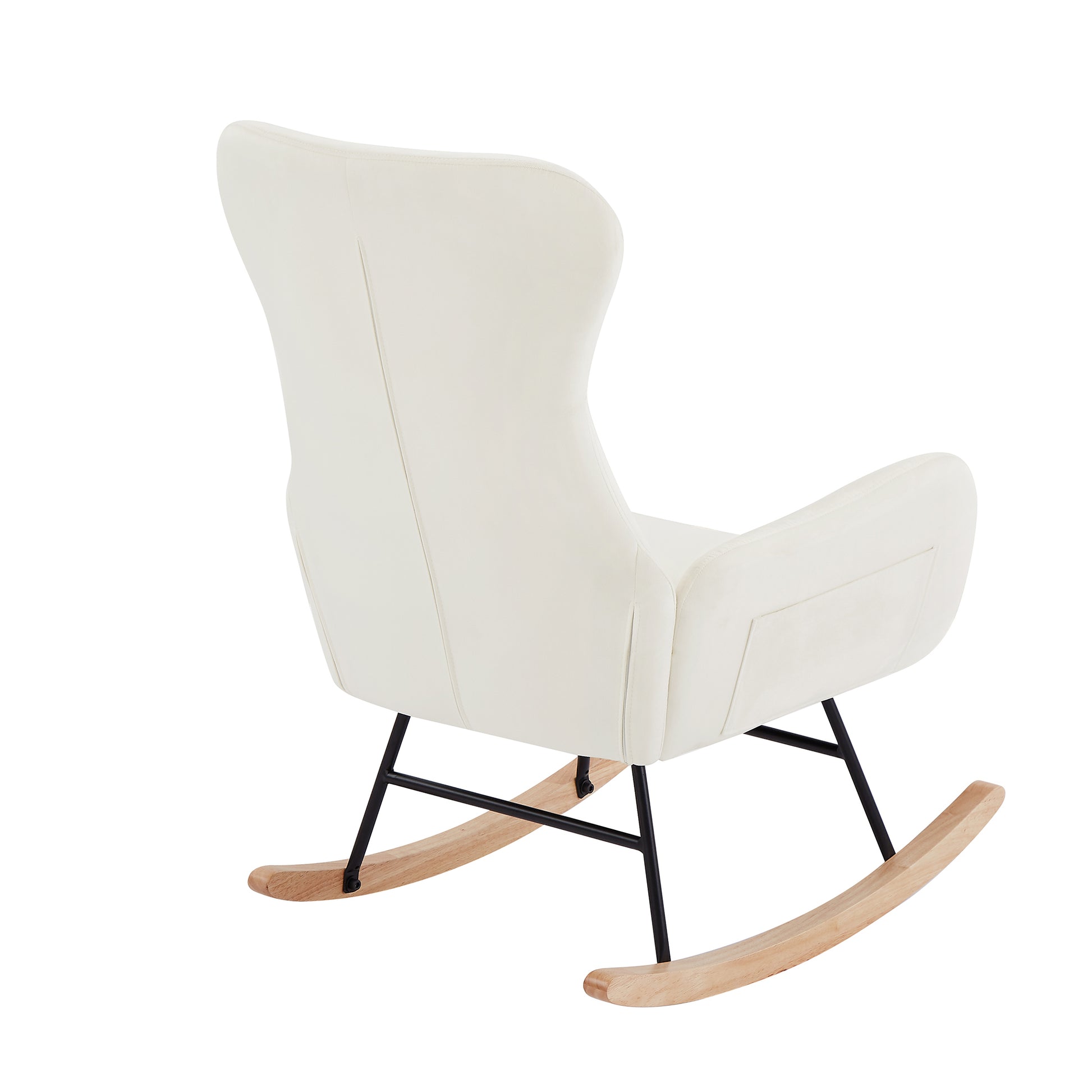 Cream White Velvet Rocking Chair Cream White Foam Metal