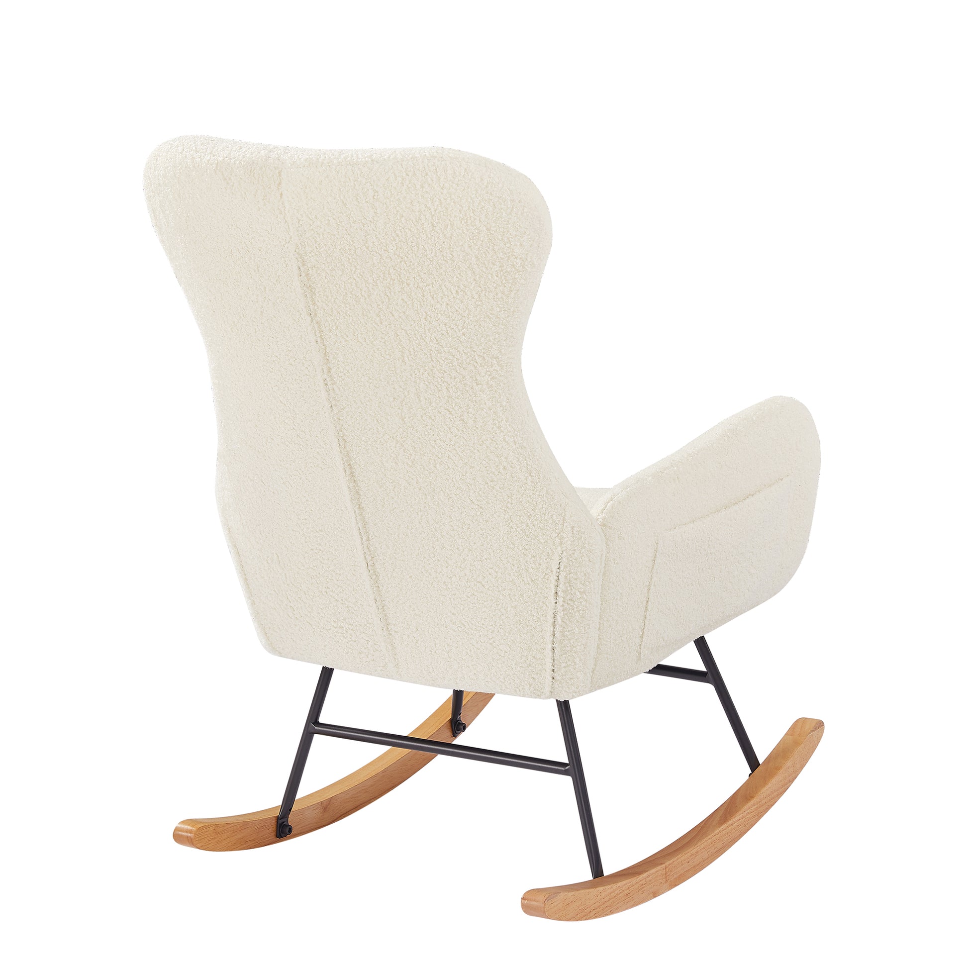 Off White Teddy Fabric Rocking Chair Off White Foam Metal