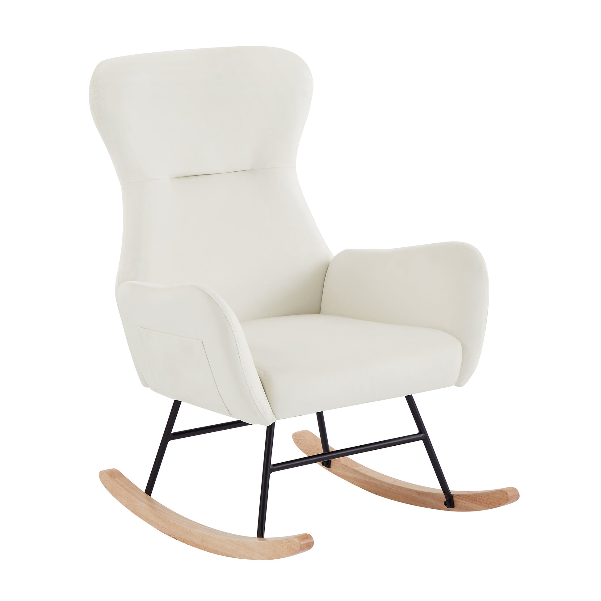 Cream White Velvet Rocking Chair Cream White Foam Metal