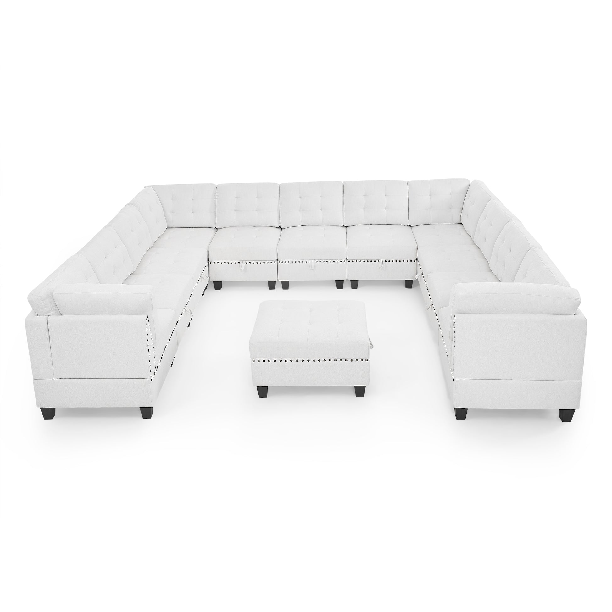 U Shape Modular Sectional Sofa,Diy Combination,Includes Seven Single Chair, Four Corner And One Ottoman,Ivory Ivory Plywood Chenille