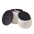 Set Of 2 Nesting Round Storage Ottoman, Coffee Table Footstool With Mdf Cover For Living Room, Bedroom, Top 650*450, 480*390,Beige Beige Foam Mdf