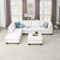 L Shape Modular Sectional Sofa,Diy Combination,Includes Three Single Chair ,Two Corner And Two Ottoman,Ivory Chenille Ivory Foam Chenille